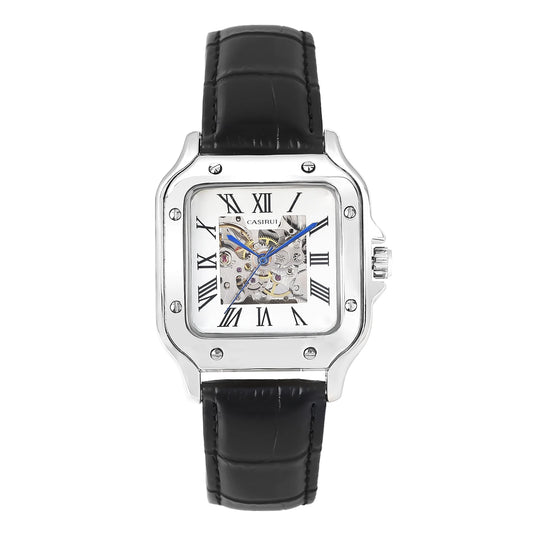 Montre homme business rétro de luxe – design carré, bracelet cuir, mouvement mécanique