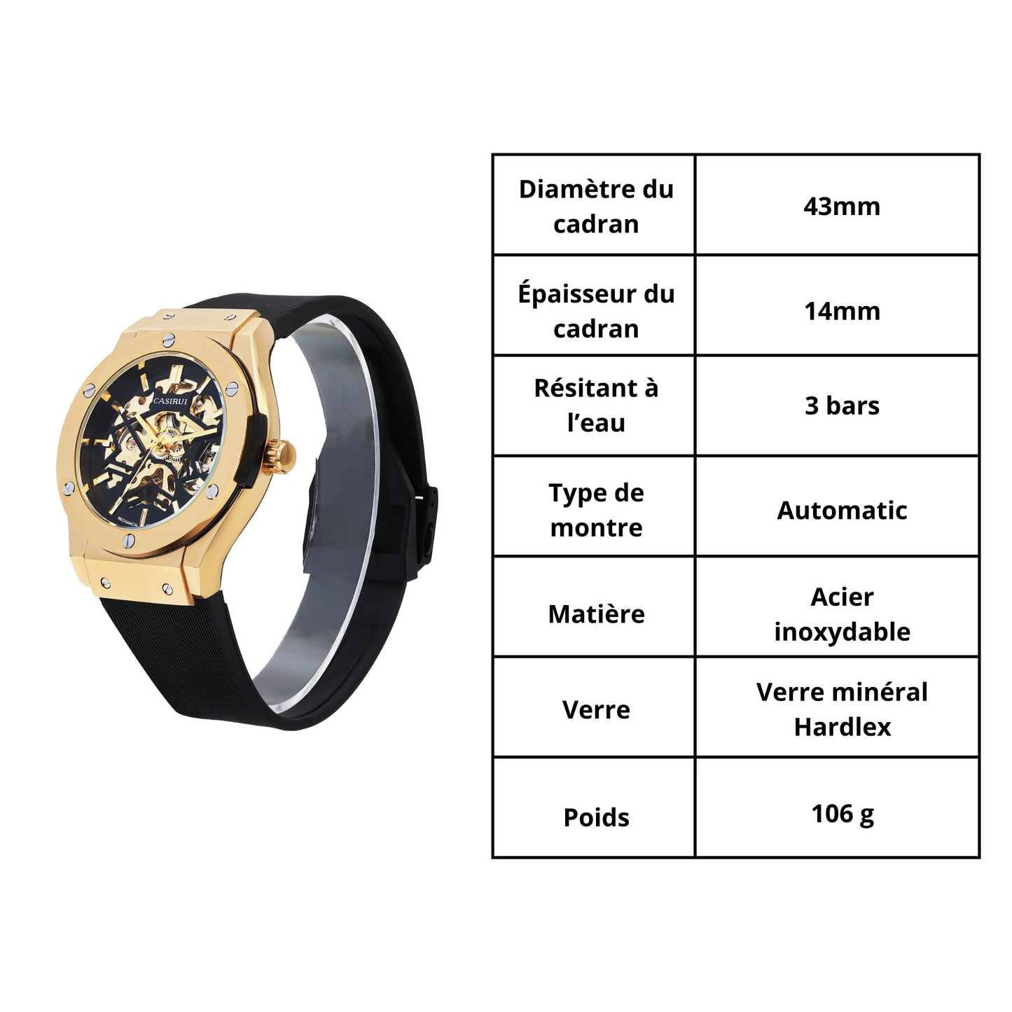 Montre Tourbillon Homme Automatique Bracelet Caoutchouc